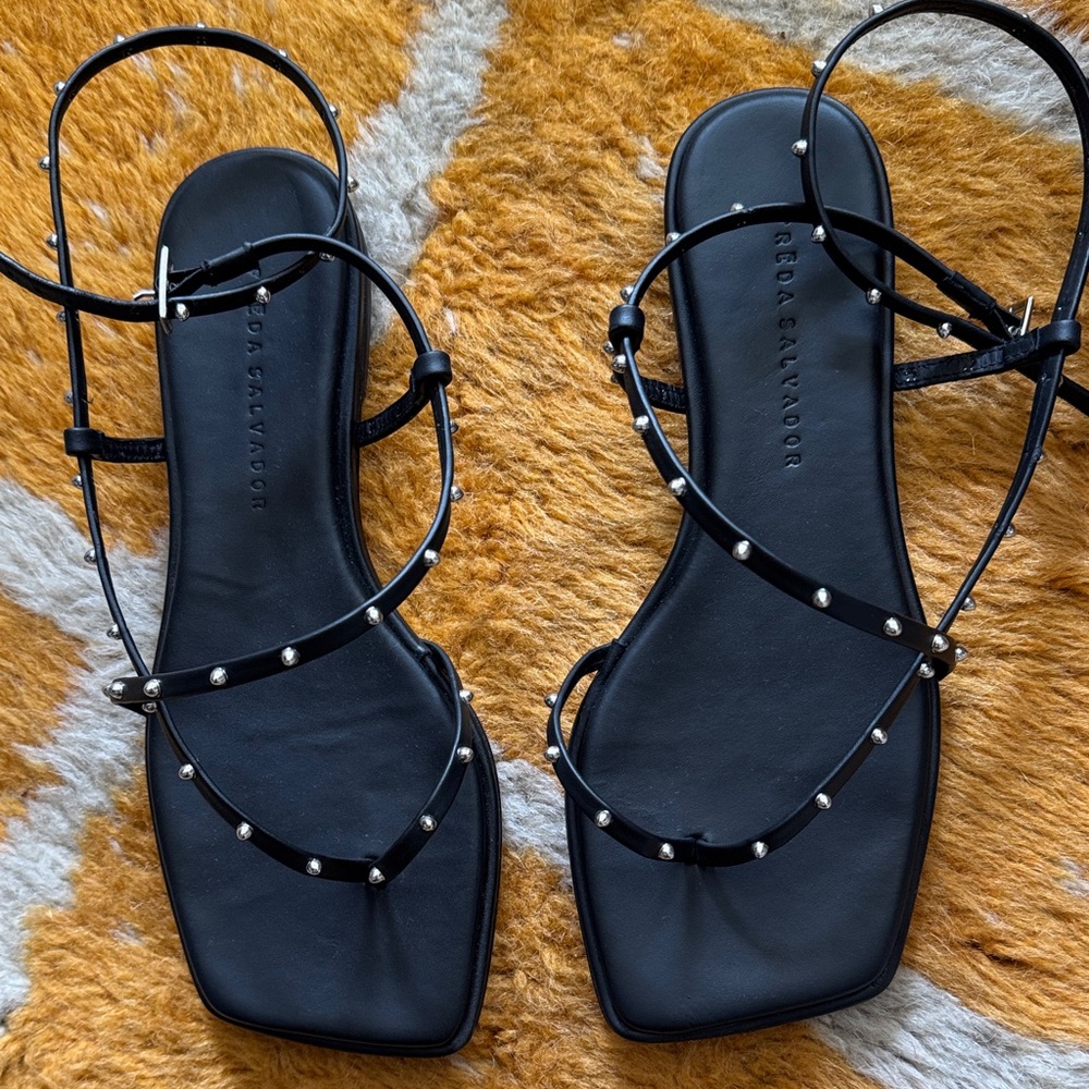 Freda Salvador Alexia Black Leather Sandals with Silver Studs - Picture 4 of 7